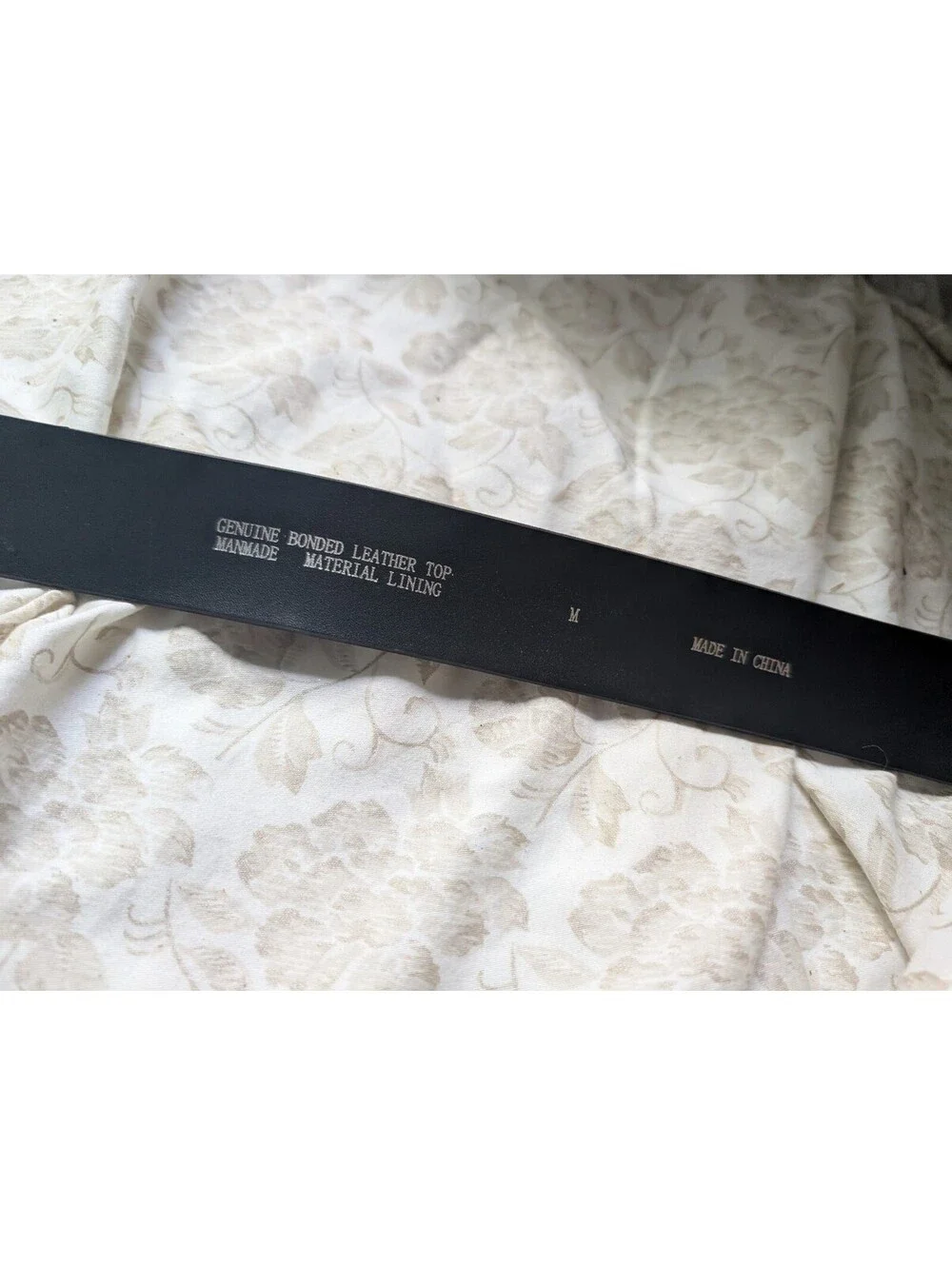Black Genuine Bonded Leather Belt with Decorative Oval Buckle